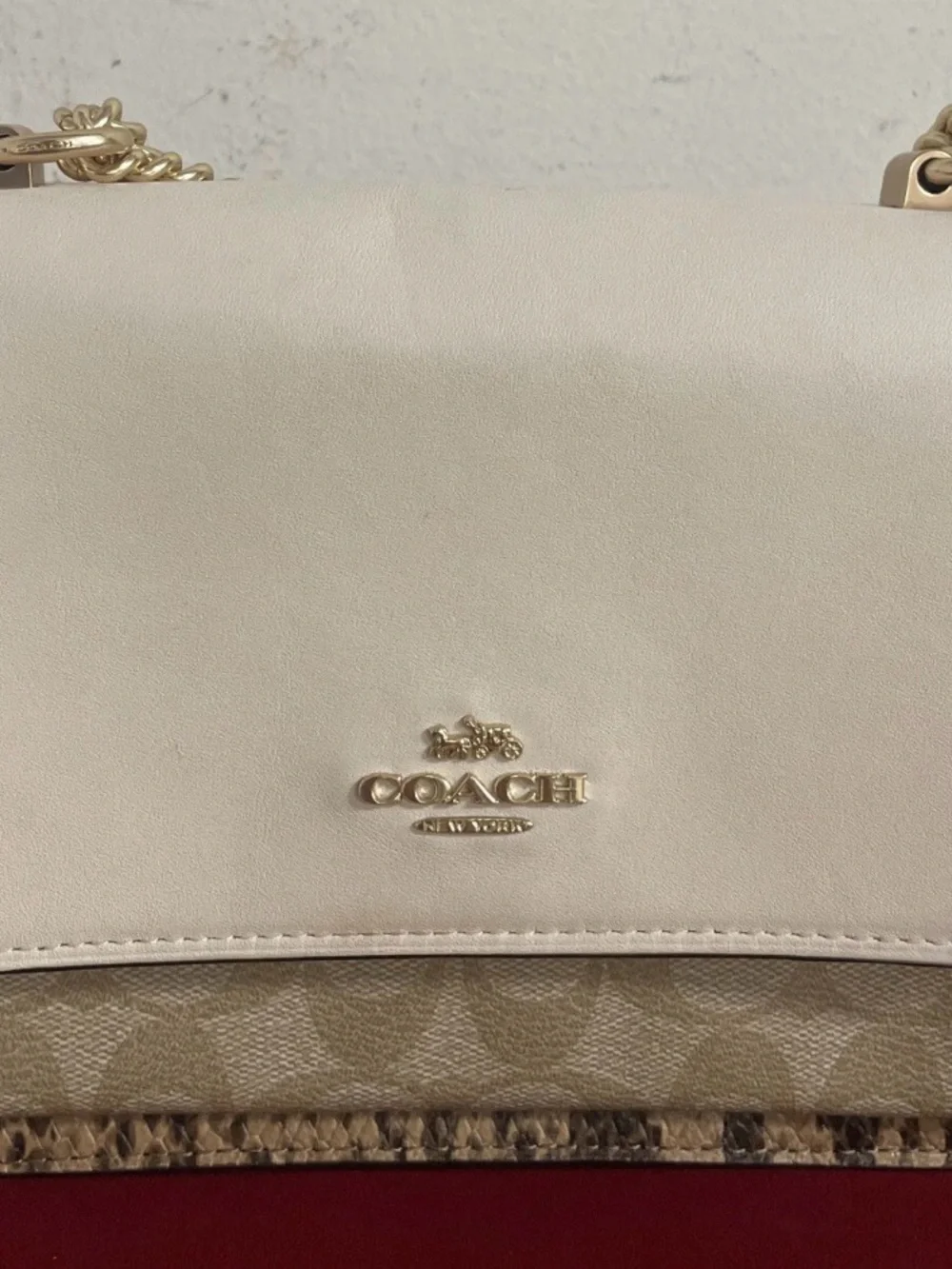 Coach Two-Tone Shoulder Bag in Cream and Signature Canvas